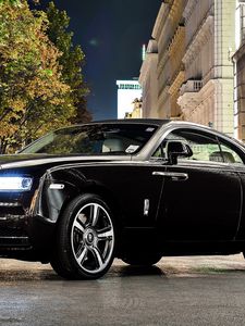 Превью обои rolls-royce wraith, rolls-royce, wraith, вид сбоку, черный, блеск