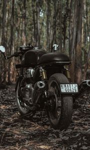 Превью обои royal enfield, мотоцикл, байк, черный, деревья