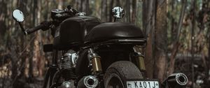 Превью обои royal enfield, мотоцикл, байк, черный, деревья