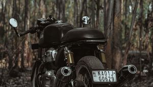 Превью обои royal enfield, мотоцикл, байк, черный, деревья