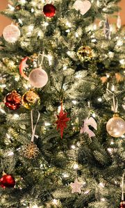 Превью обои рождественская елка, украшения, гирлянды