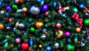 Превью обои рождественская елка, украшения, праздник, гирлянда