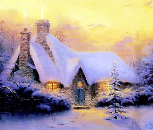 Превью обои рождество, новый год, дом, елка, снег, зима, свет, каменный
