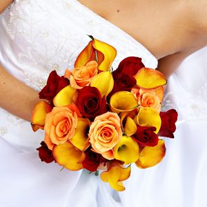 Превью обои розы, каллы, свадебный букет, невеста, платье