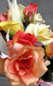 Превью обои розы, каллы, цветы, букет, лента