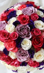 Превью обои розы, лизиантус рассела, букет, разноцветный, оформление