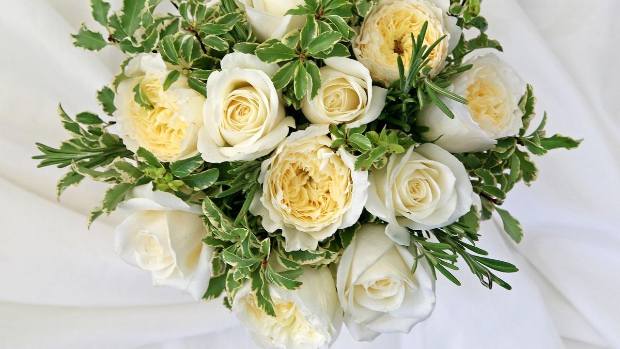 Обои розы, цветы, белоснежные, букет, оформление