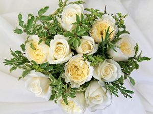 Превью обои розы, цветы, белоснежные, букет, оформление