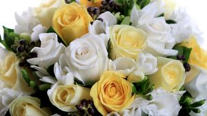Превью обои розы, цветы, белые, желтые, букет, композиция, красиво