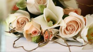 Превью обои розы, цветы, букет, романтика, ветка, нежность