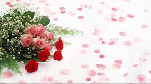 Превью обои розы, цветы, букет, лепестки, романтика