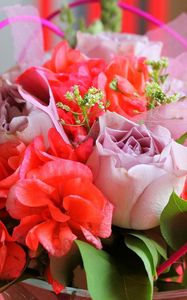 Превью обои розы, цветы, букет, композиция, оформление, листья