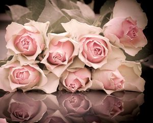 Превью обои розы, цветы, букет, лежат, отражение