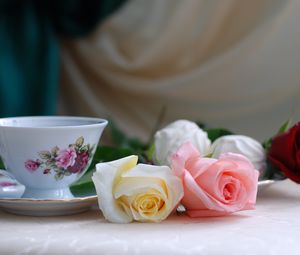 Превью обои розы, цветы, чай, зефир, романтика