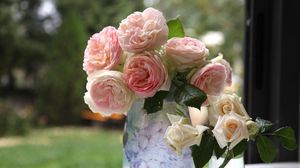 Превью обои розы, цветы, садовые, букет, ваза