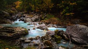 Превью обои ручей, камни, деревья, трава, природа