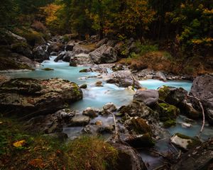 Превью обои ручей, камни, деревья, трава, природа