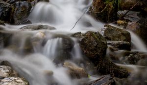 Превью обои ручей, камни, каскад, долгая выдержка