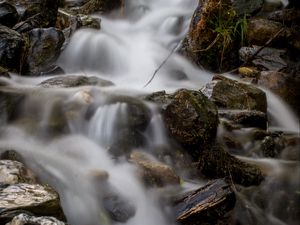 Превью обои ручей, камни, каскад, долгая выдержка