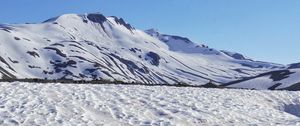 Превью обои ручей, камни, снег, гора