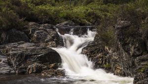 Превью обои ручей, каскад, вода, пена, камни, деревья