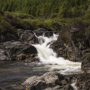 Превью обои ручей, каскад, вода, пена, камни, деревья