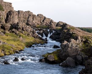 Превью обои ручей, скалы, камни, природа