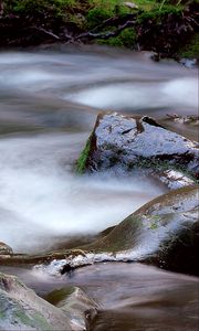 Превью обои ручей, вода, камни, длинная выдержка, природа