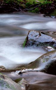 Превью обои ручей, вода, камни, длинная выдержка, природа