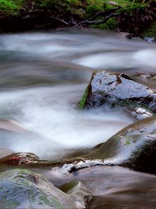 Превью обои ручей, вода, камни, длинная выдержка, природа