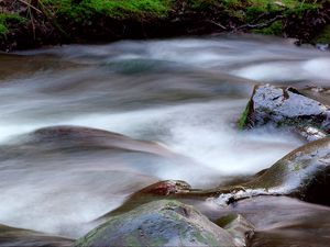 Превью обои ручей, вода, камни, длинная выдержка, природа