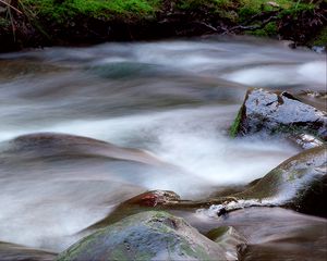 Превью обои ручей, вода, камни, длинная выдержка, природа