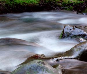 Превью обои ручей, вода, камни, длинная выдержка, природа