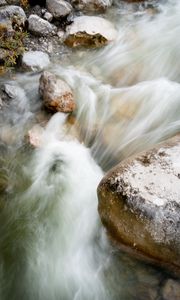 Превью обои ручей, вода, камни, природа, галька