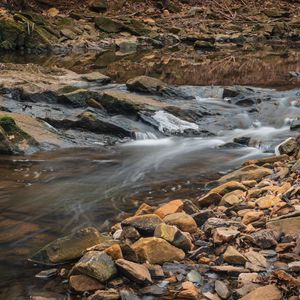 Превью обои ручей, вода, камни, мох, природа