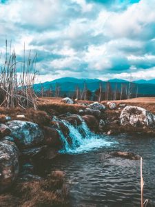 Превью обои ручей, вода, поток, камни, трава