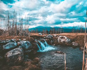 Превью обои ручей, вода, поток, камни, трава