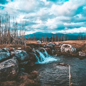 Превью обои ручей, вода, поток, камни, трава