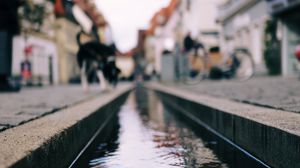 Превью обои ручей, вода, улица, размытие