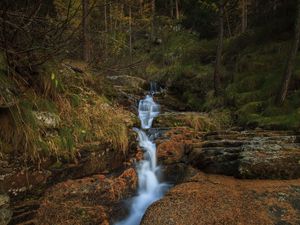 Превью обои ручей, водопад, камни, деревья