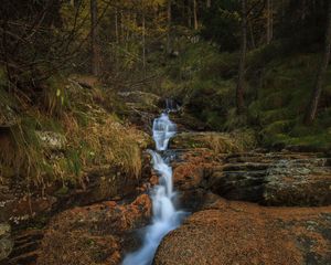 Превью обои ручей, водопад, камни, деревья