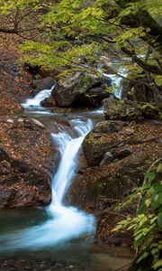 Превью обои ручей, водопад, камни, природа