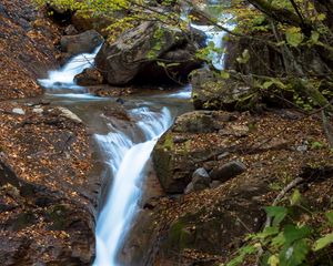 Превью обои ручей, водопад, камни, природа