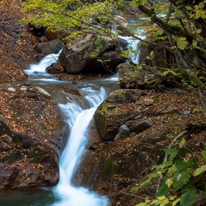 Превью обои ручей, водопад, камни, природа