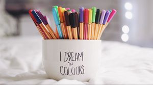 Превью обои ручки, чашка, мечты, разноцветный