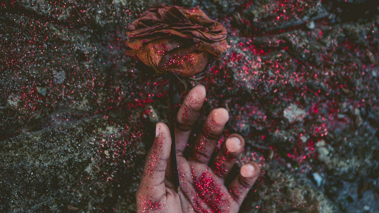 Обои рука, роза, блестки