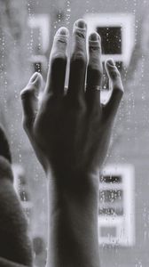 Превью обои рука, стекло, дождь, меланхолия, грусть, уныние