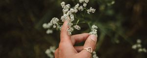 Превью обои рука, цветы, пальцы, кольцо