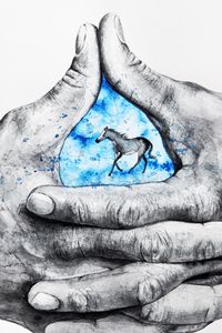 Превью обои руки, пальцы, лошадь, рисунок, арт