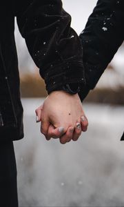 Превью обои руки, пара, любовь, снег